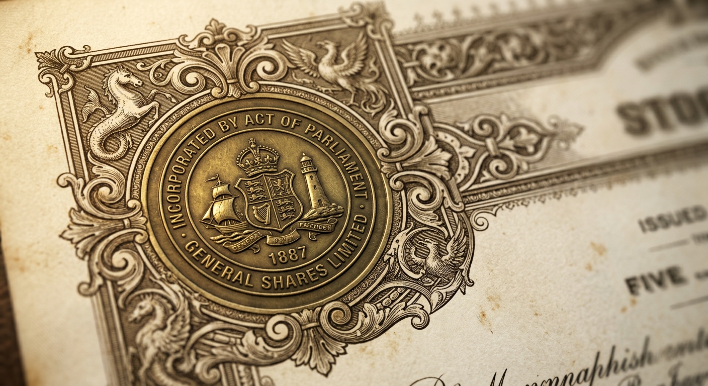 Historical UK share certificate representing investment capital handled by Prestige & Co